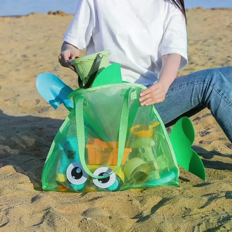 sac de rangement de grande capacité à motif de dessin animé, pliable, respirant, en maille, pochette organisatrice pour jouets de pêche à la sable, pour voyage et sports de plein air