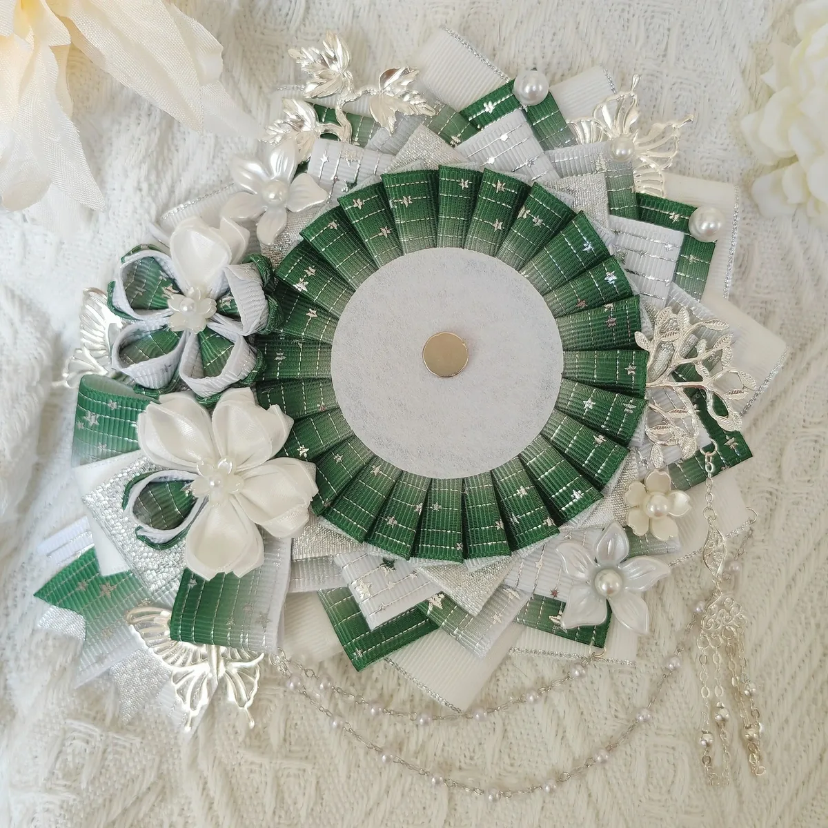 couverture d'insigne de sac ita vert de luxe, accessoires, ruban en alliage, rosette, broches, protecteur, remplissage, décoration de sac à dos