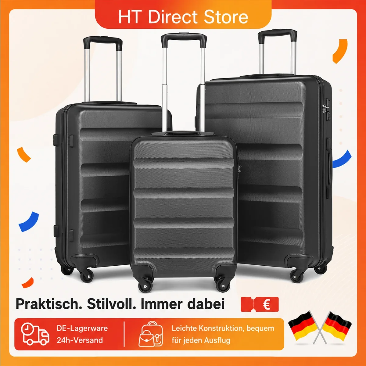 KONO Ensemble de 3 valises rigides avec serrure TSA et 4 roues multidirectionnelles | Ensemble 19/24/28 pouces, valise à roulettes robuste pour voyages professionnels et loisirs