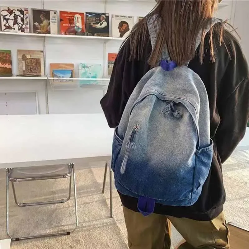 sac à dos en denim dégradé personnalisé pour enfant, cartable d'école maternelle pour garçon et fille, voyage en plein air, nouvelle collection automne et hiver