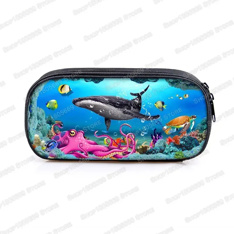 trousse à cosmétiques, animal de mer, tortue, baleine, requin, dauphin, poulpe, trousse d'école pour filles, boîte à crayons, sacs de papeterie mignons, cadeau