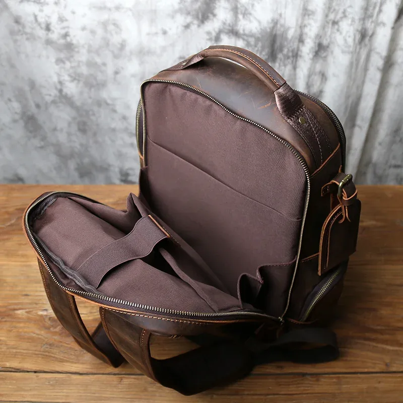 nzpj rétro en cuir véritable hommes sac à dos couche supérieure en peau de vache sac à dos mode hommes sac crazy horse peau voyage ordinateur sac
