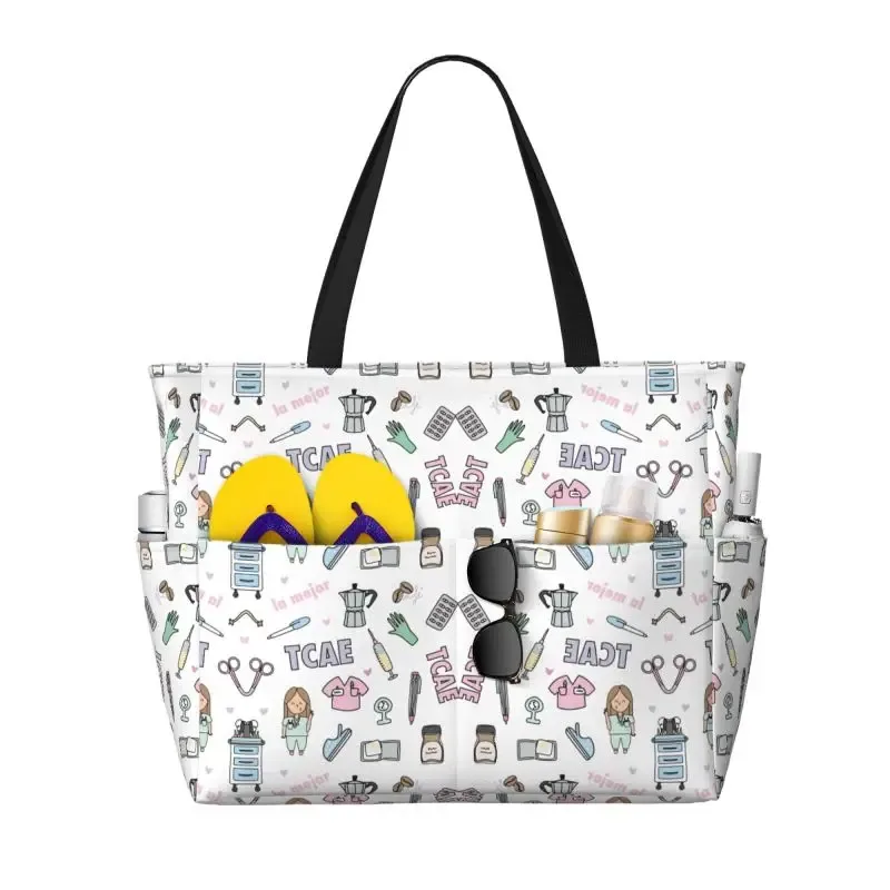 sac fourre-tout de plage médical personnalisé pour femmes, médecin, infirmière, extra large, salle de sport, sacs à main de voyage, sacs à provisions