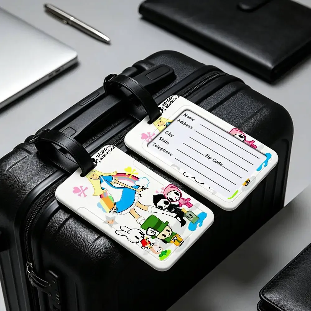 étiquette de bagage anti-perte en pvc durable, avec carte d'information, légère, pour identification des bagages, inspirée de l'anime japonais t-tokidoki