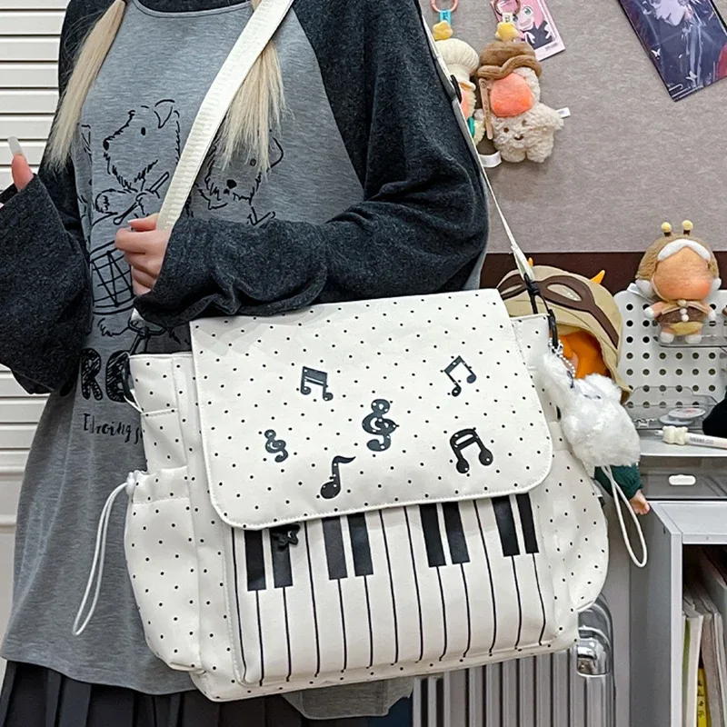 sac à dos en nylon de style coréen avec décor de notes de musique, léger, grande capacité, pour voyage, randonnée et rangement