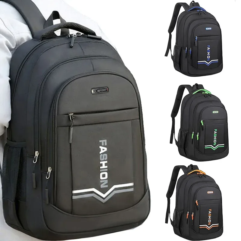 sac à dos de voyage noir uni décontracté, résistant aux chocs, pour adolescents, employés de bureau et randonnées en plein air