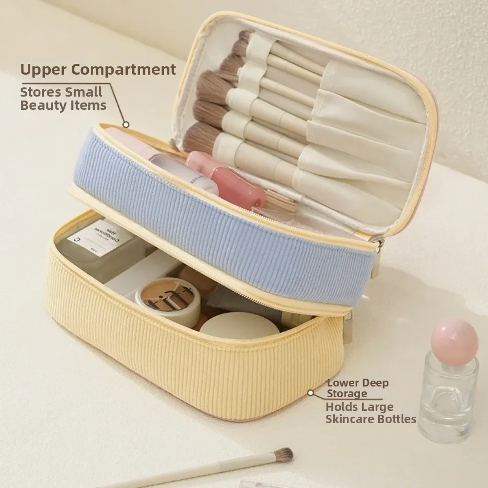 nouvelle trousse de rangement double couche en matière souple, grande capacité, avec fermeture éclair, portable, pour cosmétiques et maquillage