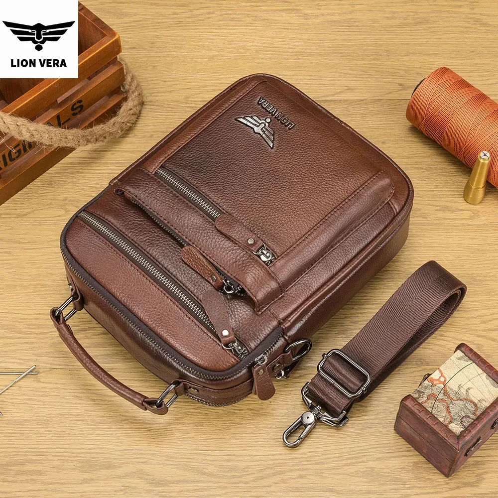 sac à bandoulière pour homme lion vera, sac à fermeture éclair pour téléphone portable, grande capacité, sac de voyage en cuir véritable, sac bandoulière pour affaires