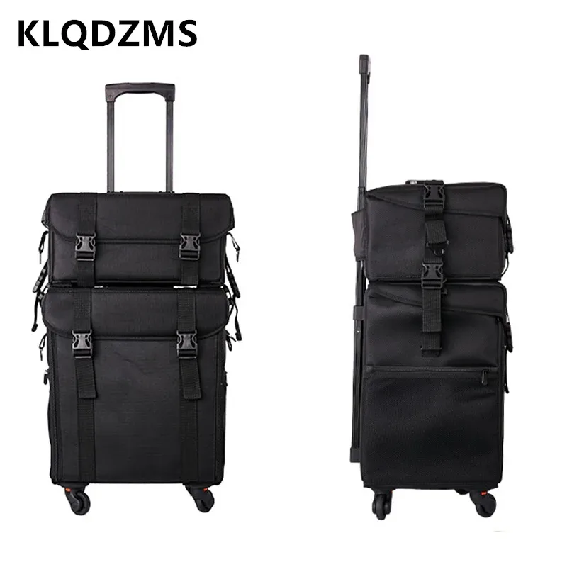 klqdzms – trousse à cosmétiques professionnelle en tissu oxford, boîte à outils de manucure, grande valise à roulettes pour femmes, sac de maquillage de grande capacité