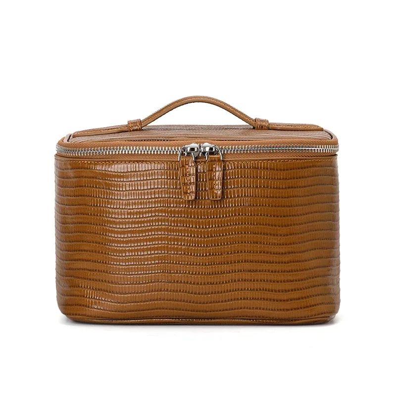 aidrani - sac à cosmétiques en cuir véritable à motif lézard, grande capacité, sac pour femmes, pochette de rangement, sac à main, trousse de toilette de voyage