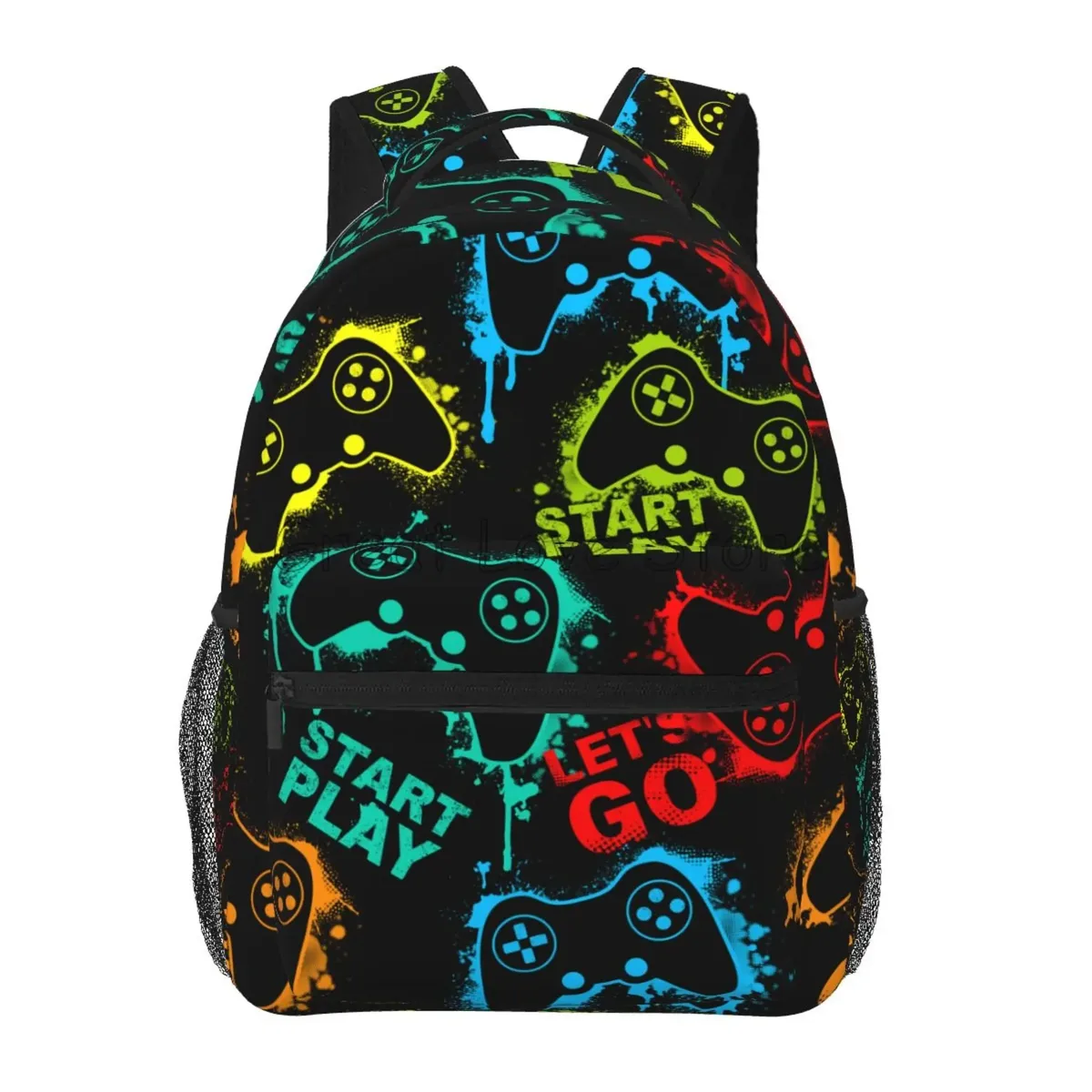 sac dos toile noir motif jeux vidéo multicolore fermeture éclair 20 35 litres polyester polyvalent voyage école week end vacances randonnée camping