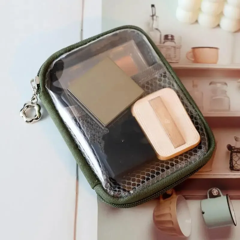 pochette organiseur cosmétique transparente, sac portable transparent pour rouge à lèvres et écouteurs bluetooth, utilisation quotidienne en extérieur