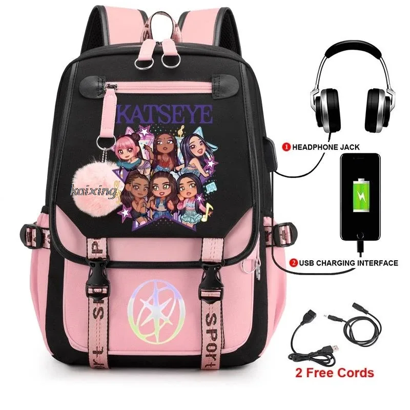 kawaii chaud katseye drôle impression sacs à dos doux capacité étudiant cartable collège étudiant patchwork ordinateur portable simple mochilas
