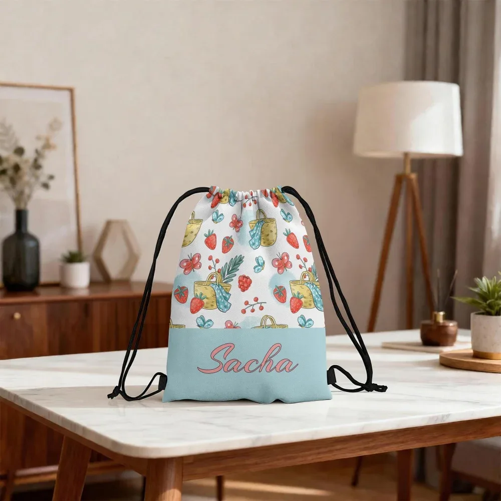 sac à dos à cordon personnalisé avec motif floral et nom, sac à cordon léger et pliable pour les vacances d'été en plein air, cadeau