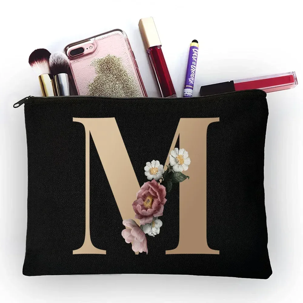 trousse de maquillage pour filles, sac de rangement classique à motif de lettres dorées, pochettes pour sacs de voyage, pochette à cosmétiques pour femmes