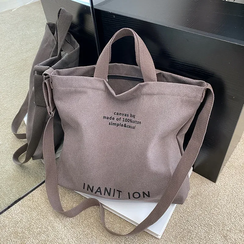 sac bandoulière minimaliste japonais en toile, épais et lavable, grande capacité, pour étudiants et usage quotidien