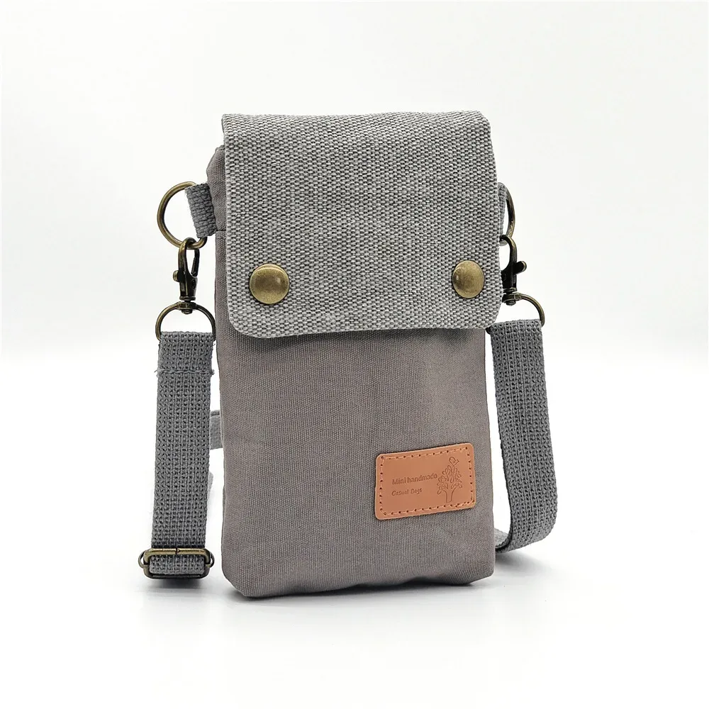 sac à bandoulière en toile de couleur unie pour téléphone portable, sac en tissu simple pour femmes, sacoche à la mode, porte-monnaie à bandoulière