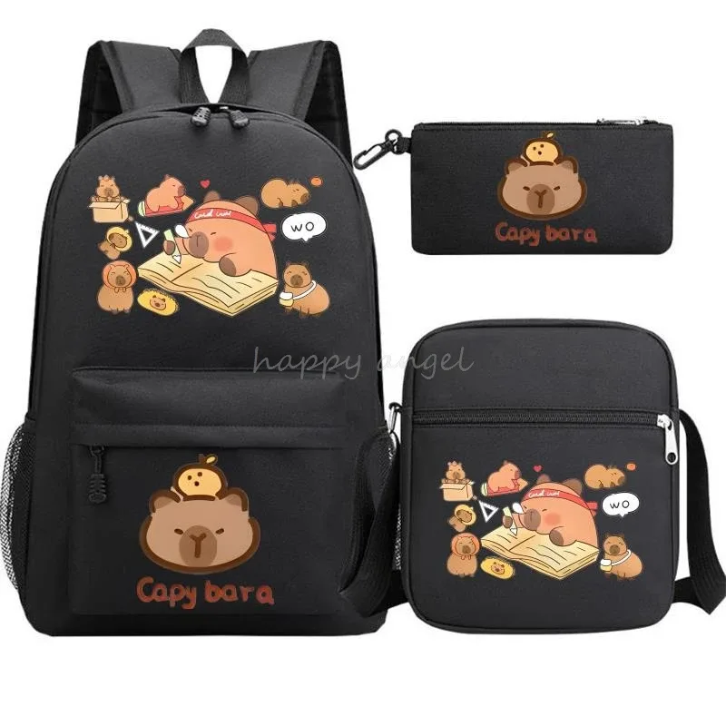 nouveau capybara anime imprimer 3 pièces/ensemble sac à dos adolescent garçon sac d'école ordinateur portable sac à dos école cadeau sac à dos avec sac à bandoulière décontracté