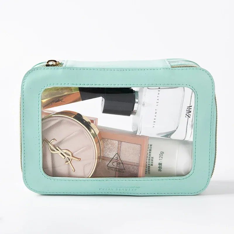 sac de voyage transparent en pvc, sac de rangement carré à fermeture éclair, sac de maquillage étanche, cadeau touristique, style urbain simple et neutre