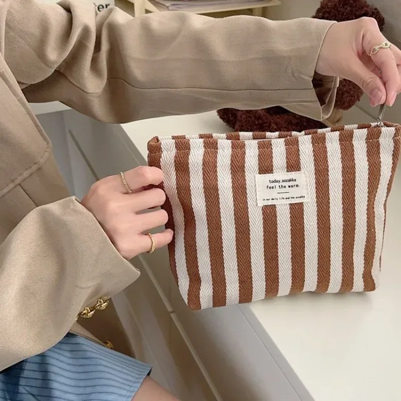 sac à cosmétiques à rayures, sac à cosmétiques étanche pour femmes, petit sac de rangement, étui de maquillage, pochette de voyage organisateur pour dames