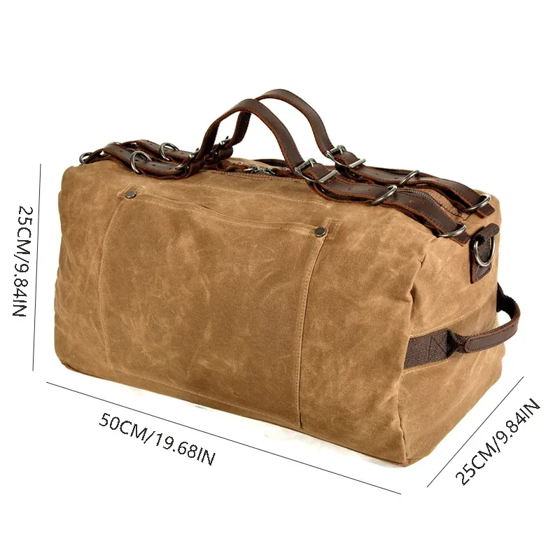 sac de voyage de style militaire, en toile épaisse cirée, sac de sport de grande capacité, sac de voyage rétro pour activités de plein air.