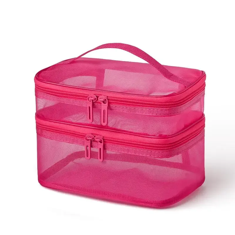 sac de voyage transparent en maille pour maquillage | organisateur de cosmétiques à grande capacité à une seule couche | pochette de rangement respirante pour produits de soin et articles de toilette