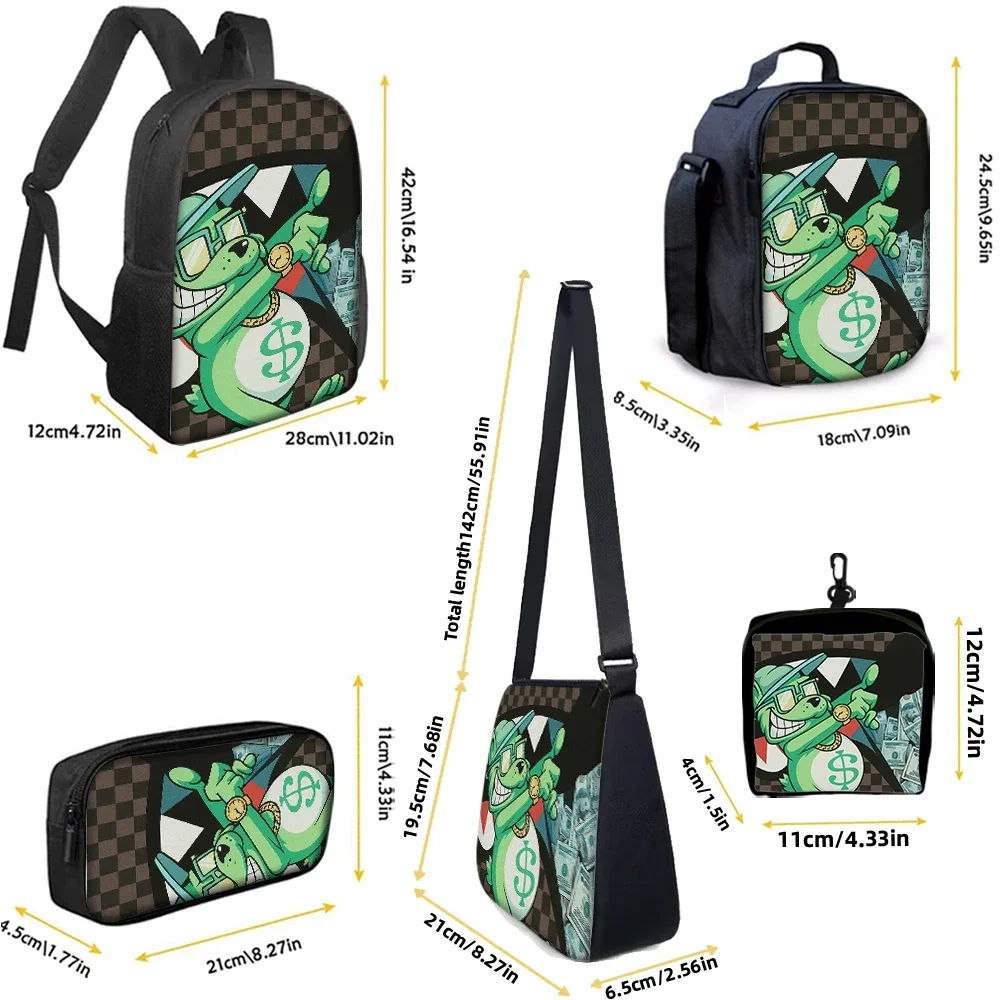sac dos polyester carreaux noirs blancs accents verts argentés personnage souriant sac main usage quotidien