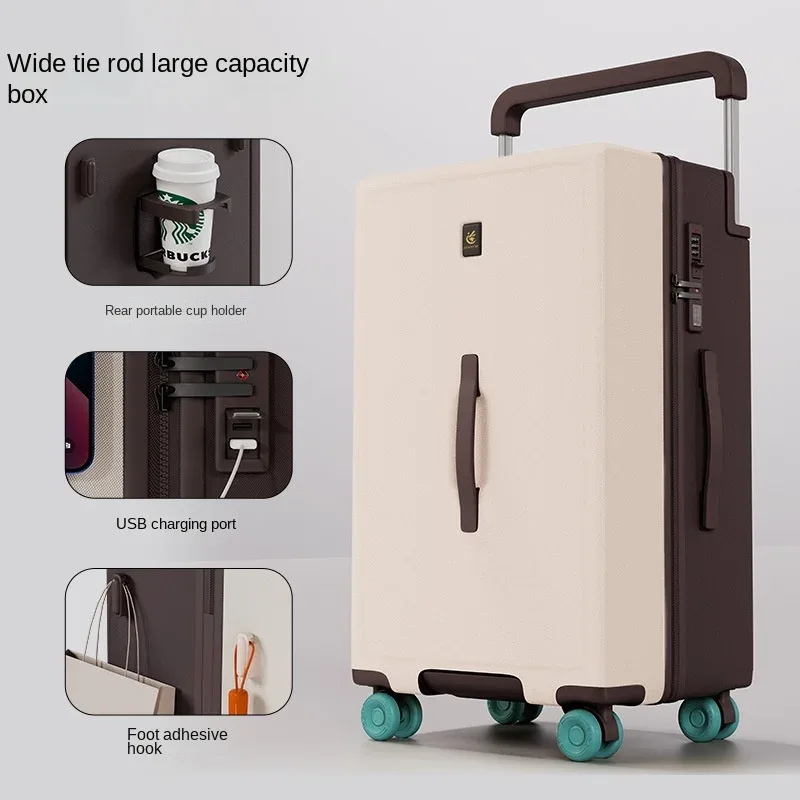 valise multifonctionnelle ko-ku avec porte-gobelet, 20-28 pouces, tige de serrage large, grande capacité, valise de voyage, fermeture éclair anti-explosion