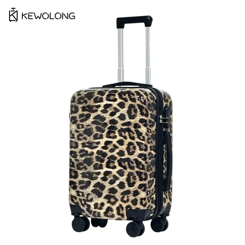 ensemble de bagages 2 pièces à imprimé léopard, valise rigide à roulettes avec serrure et rotation à 360° ° valise de voyage légère à roulettes