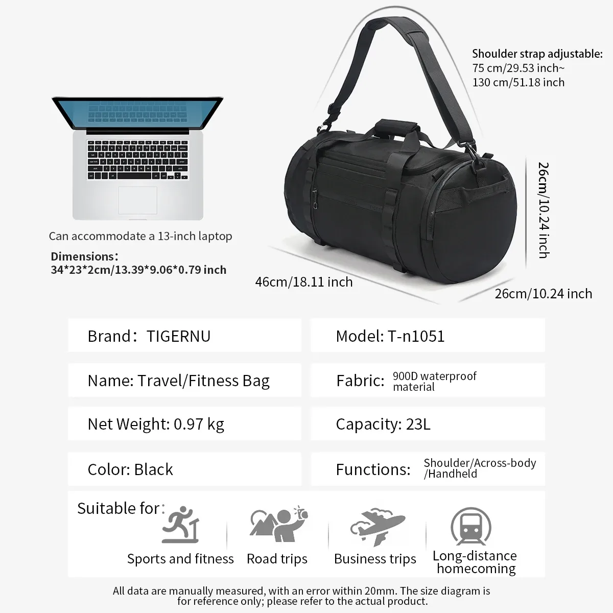 tigernu sacs de voyage pour hommes sac de sport sac de fitness étanche hommes sac portable en plein air ultraléger yoga sac de sport sac à main bandoulière