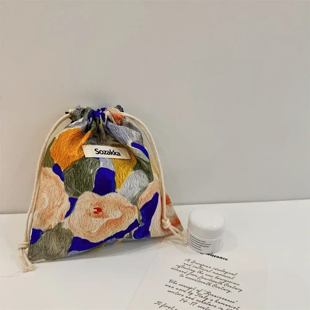 sac à cosmétiques en coton à cordon de serrage, fourre-tout pliable écologique, sacs à main portables, sacs d'épicerie pliables, sac de rangement en toile
