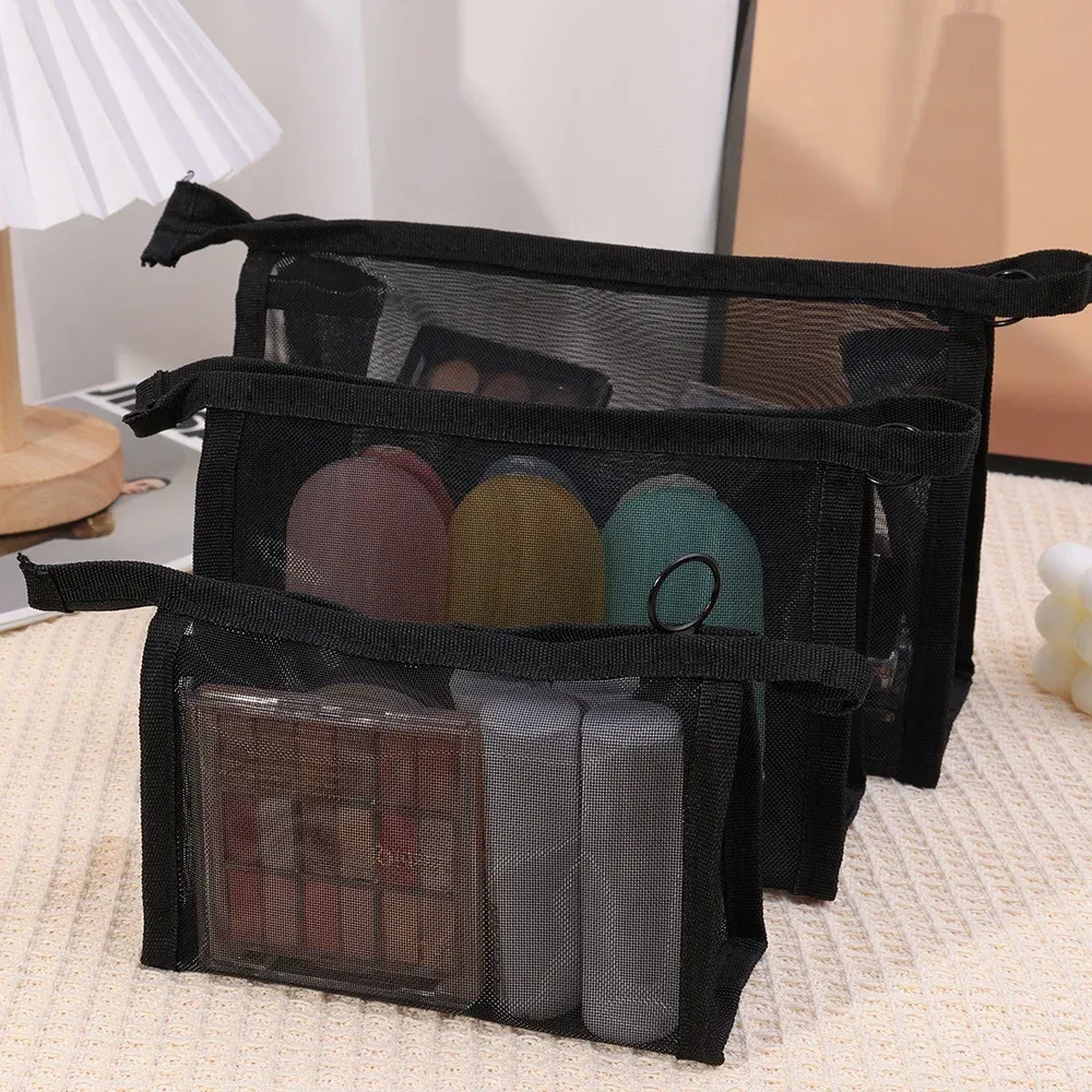 sac à cosmétiques en maille pour femme, trousse de rangement de voyage, trousse de maquillage, trousse de beauté de toilette, petite trousse de maquillage portable, grande trousse de maquillage