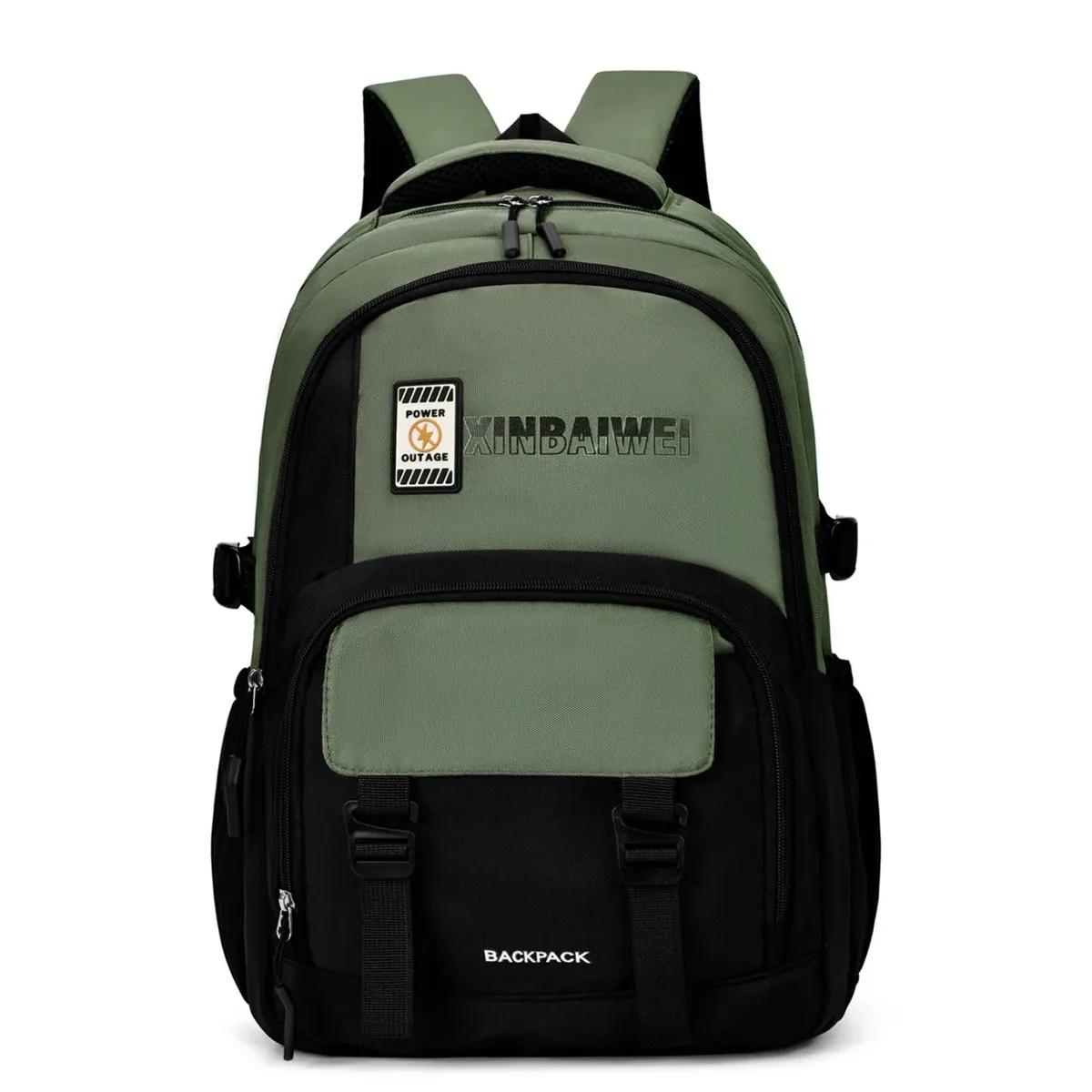 sac dos oxford université vert olive bandes noires poche tél portable bandoulière arquée loquet 36 55 litres