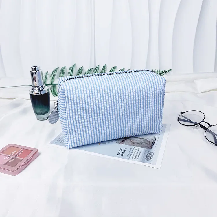 sacs à cosmétiques à volants pour femmes, sacs de rangement à rayures rose/violet, sacs de maquillage pour dames avec fermeture éclair, sac de voyage, trousse de maquillage