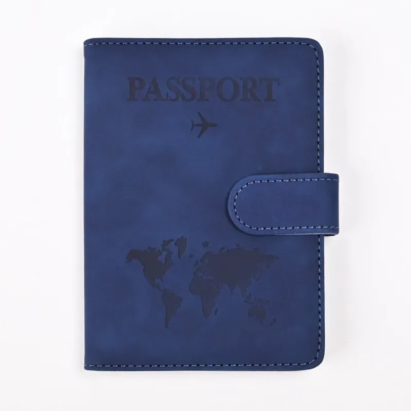 porte-passeport personnalisable anti-rfid – cuir synthétique élégant avec motif carte, portefeuille de voyage multifonctionnel