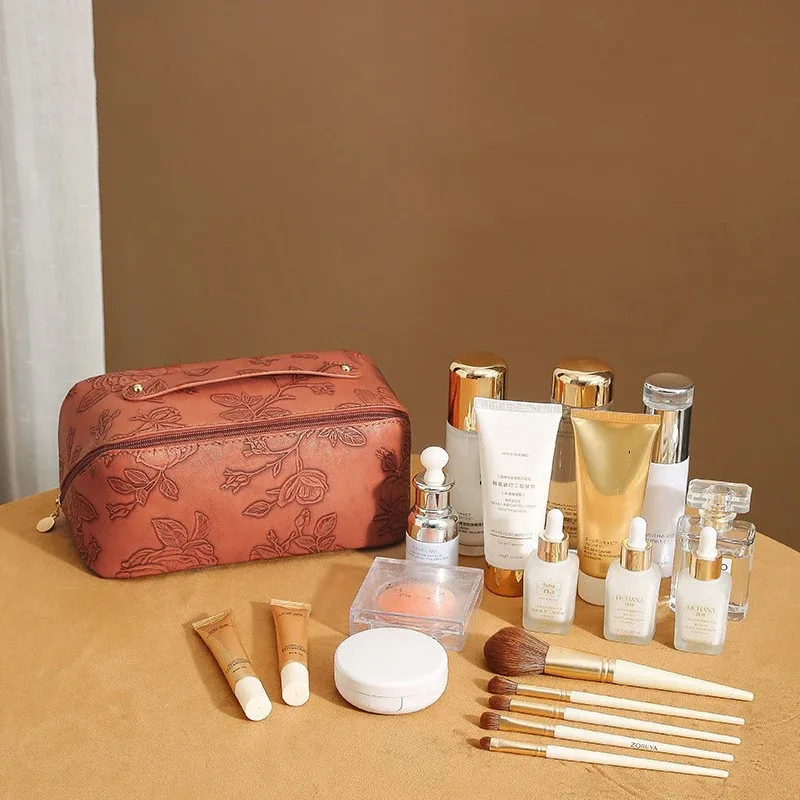 vintage fleur femmes fourre-tout sac cosmétique mode portable oreiller maquillage orgainzer pochette sac de toilette grande capacité voyage sac à fermeture éclair