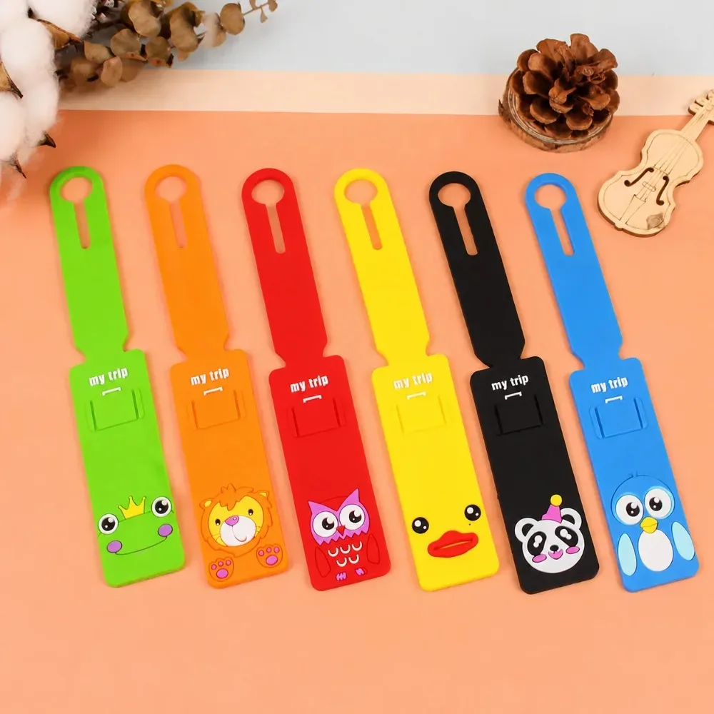étiquette de bagage en silicone motif animaux mignons, accessoire de voyage tendance, porte-adresse d'identification pour valise, étiquette d'embarquement portable