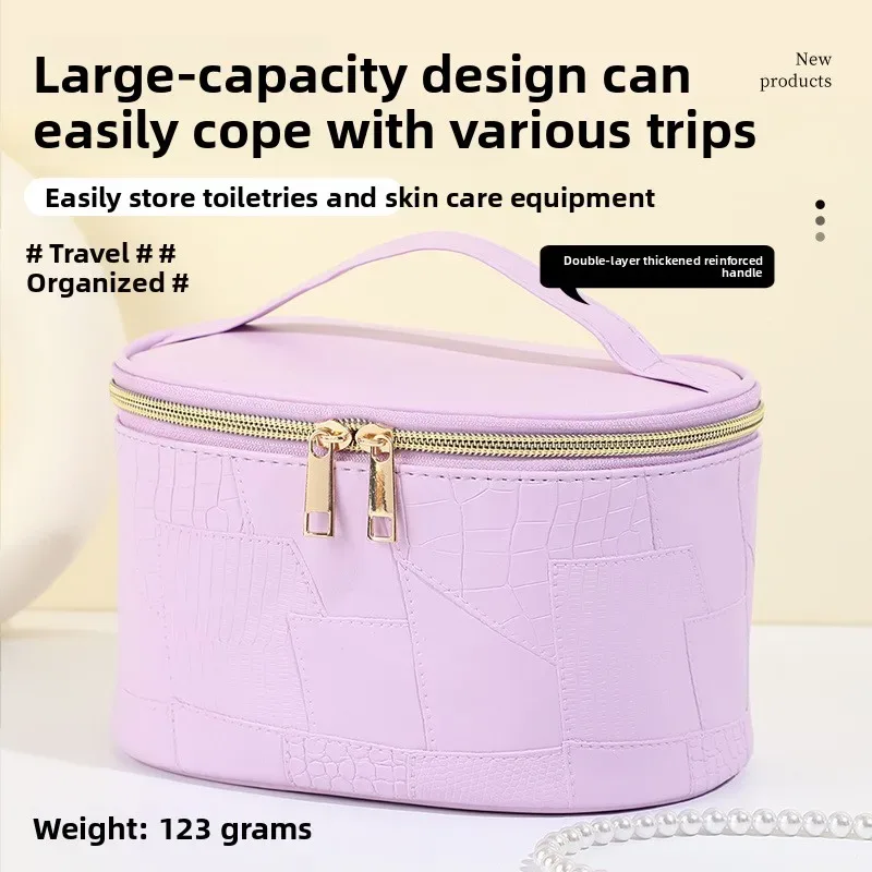 nouvelle trousse de maquillage élégante en pu imperméable grande capacité, sac de rangement portable de voyage à motif crocodile pour un style décontracté