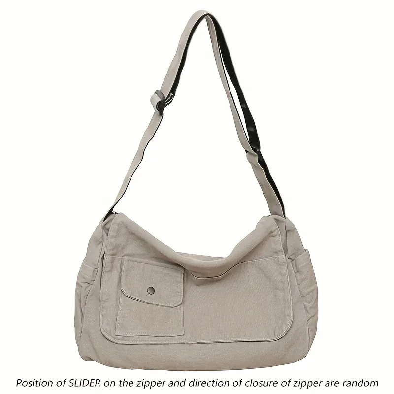 sac messager en toile décontracté, sac à bandoulière polyvalent à rabat de grande capacité pour étudiant, sac à bandoulière réglable pour hommes et femmes