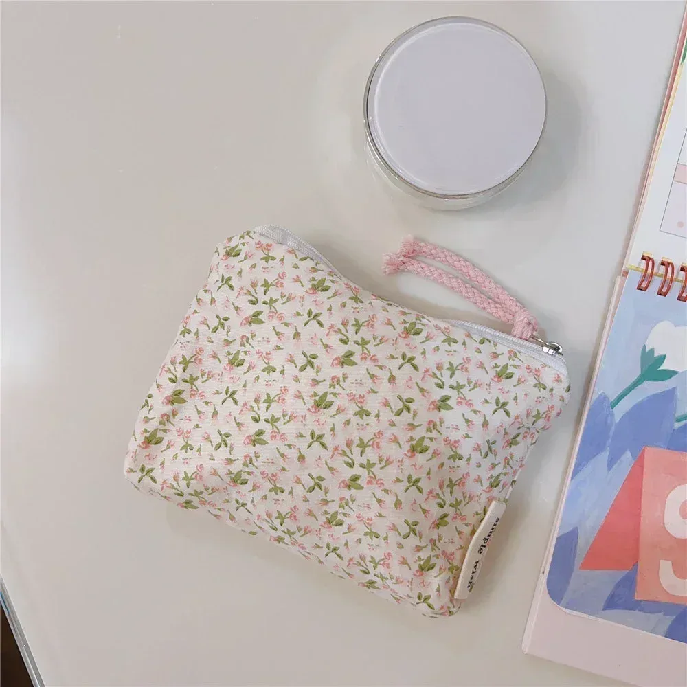 petite trousse de maquillage cosmétique pour femmes et filles, mini sacs à fleurs en coton, trousse de maquillage rouge à lèvres, sac à main pour enfants, trousse à poudres à monnaie