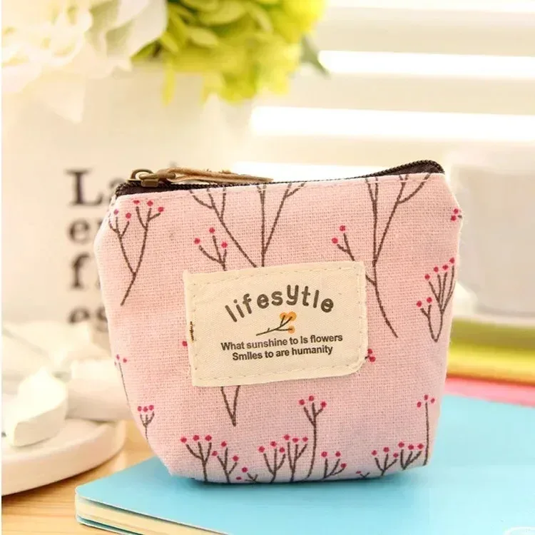 porte-monnaie à motif de fleurs, petit portefeuille en toile fraîche pour dames et filles, sac de rangement pour écouteurs, clé de monnaie, pochette à fermeture éclair