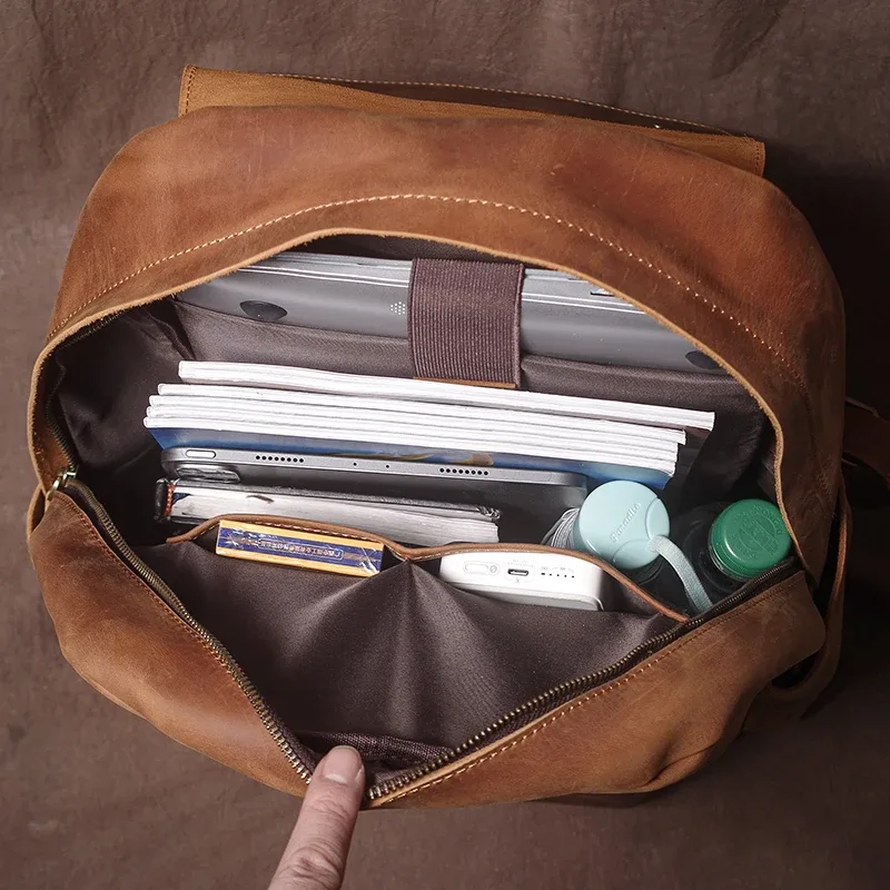 guro vintage sac à dos en cuir véritable week-end pour hommes sacs à dos de voyage de luxe haut crazy horse cartable en peau de vache pour ordinateur portable 16 pouces