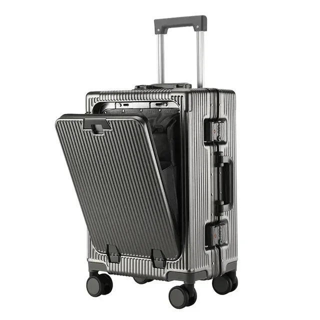 valise de voyage portable de haute qualité à ouverture frontale pour ordinateur portable, bagage à roulettes avec cadre en aluminium, valise cabine