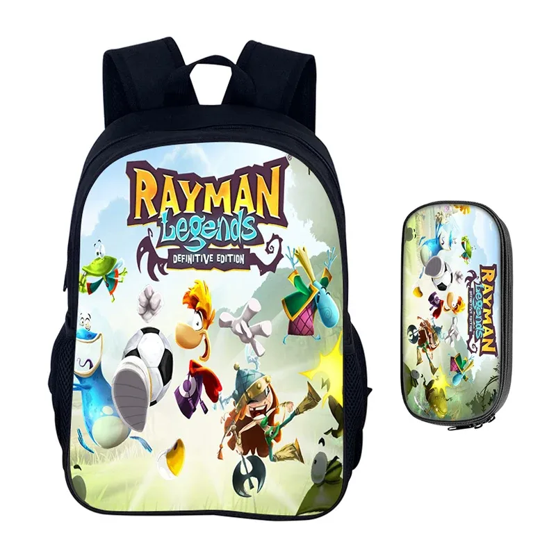 jeux de dessin animé rayman legends 2 pièces ensemble sac à dos cartable garçons filles camping sac à dos trousse à crayons sac à crayons boîte à crayons