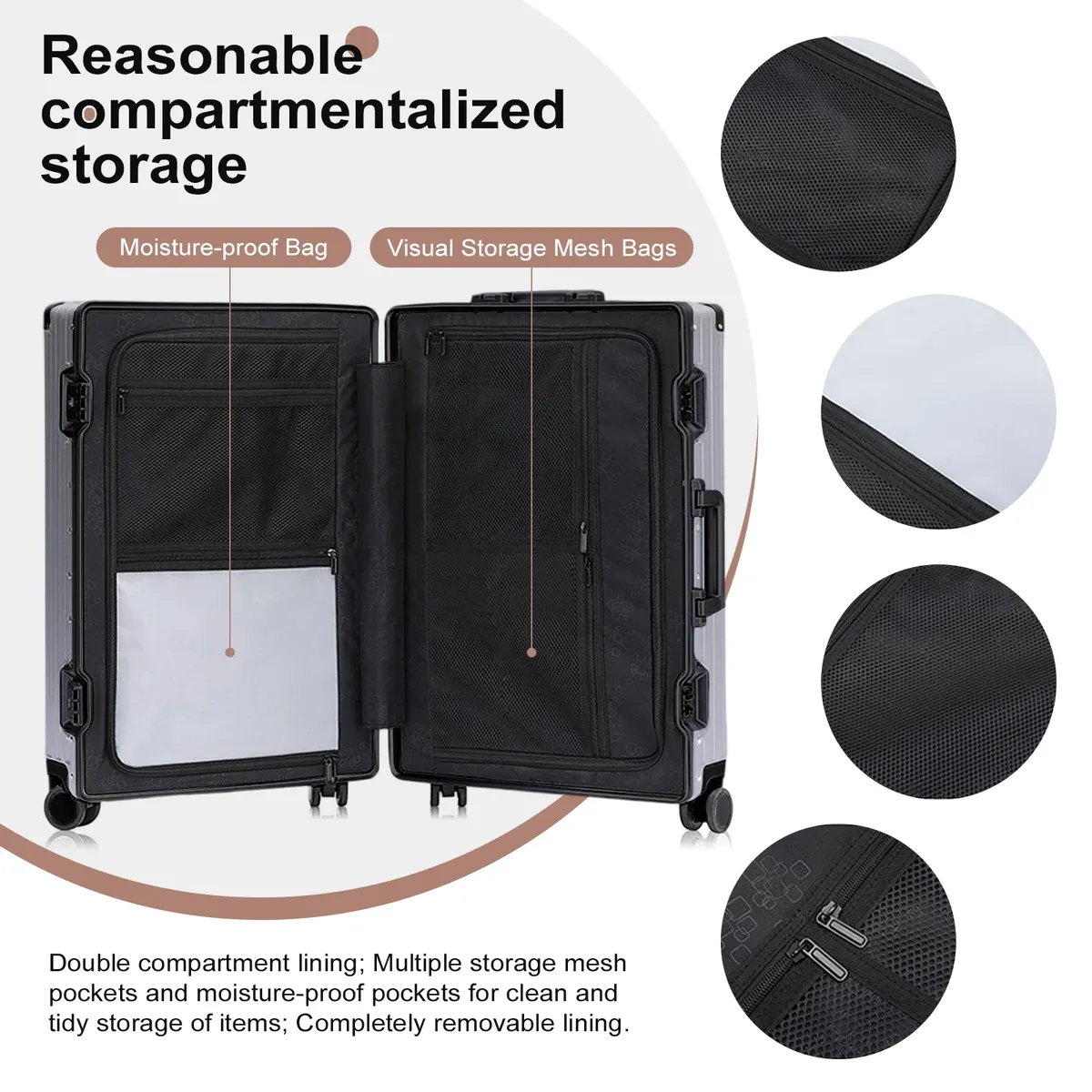 valise trolley 100 % aluminium, bagage de voyage de luxe, roues universelles, tsa, pour hommes et femmes, bagage léger, bagage cabine.
