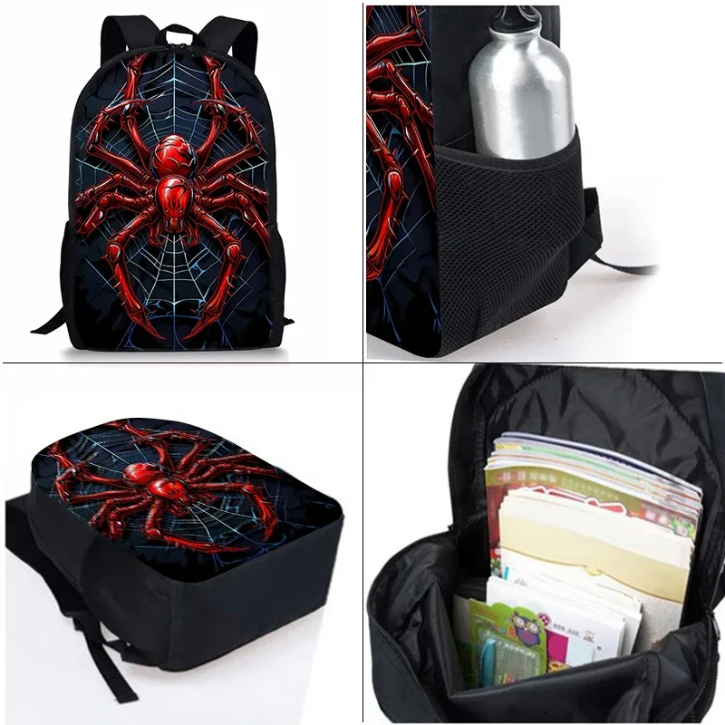 sac dos polyester arachnide rouge fond noir bandoulière arquée imperméable trousse toilette sac lunch enfants voyage