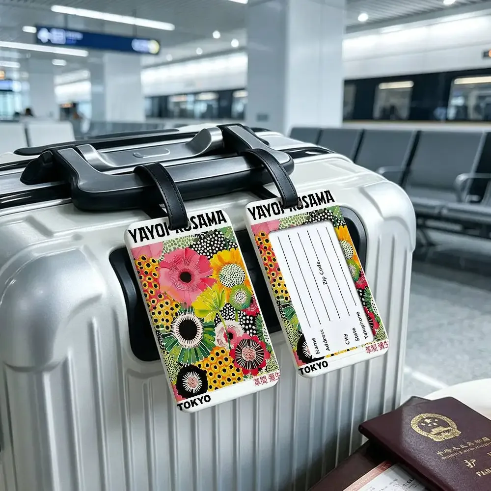 étiquette de bagage en pvc imperméable, motif exposition d'art yayoi kusama, avec carte d'information anti-perte, pour sac d'étudiant et valise de voyage