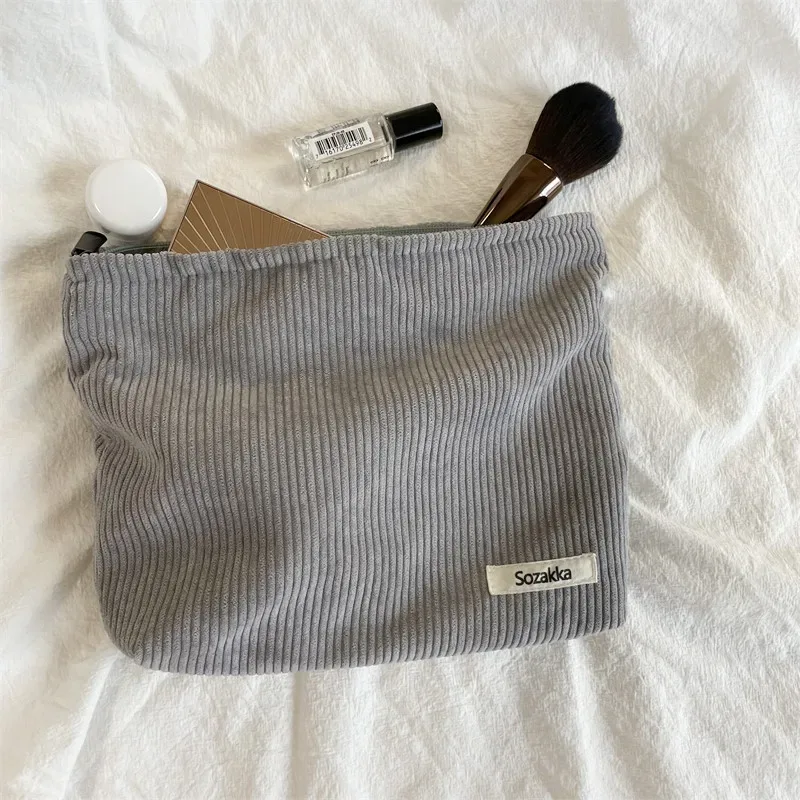 sac à cosmétiques de voyage en velours côtelé, sac de rangement de maquillage portable, sacs à main pour femmes, grande capacité, fermeture éclair, organisateur de maquillage, pochette de rangement