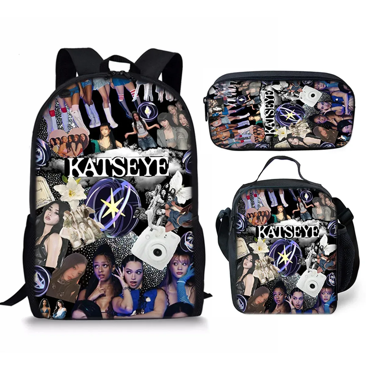Sac à dos scolaire classique populaire Kpop Katseye imprimé 3D, ensemble de 3 pièces, sac à dos pour ordinateur portable, sac à déjeuner, trousse à crayons