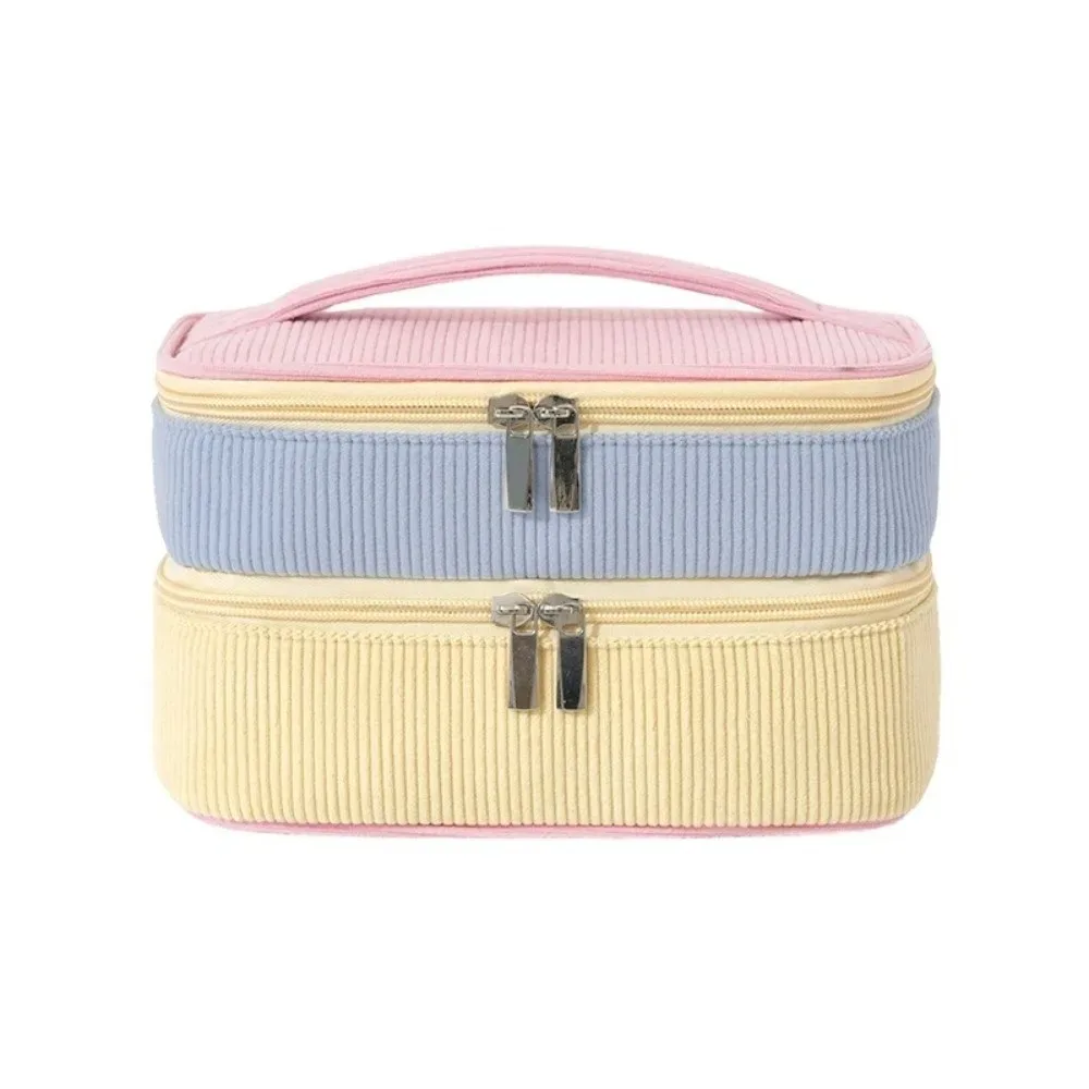 sac de rangement double couche à fermeture éclair, en matériau souple, sac à cosmétiques portable, sac de toilette à grande capacité